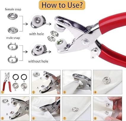High Quality Metal Snap Buttons Press Plier_9.5mm Metal Sewing Prong Ring Buttons Clip Plier _Diy Button Punch Tool For Baby Clothes_abaya Ring Metal Button Presser Machine Fastener Snap Buttons Kit Tich Button Tool Kit (Homeducts)